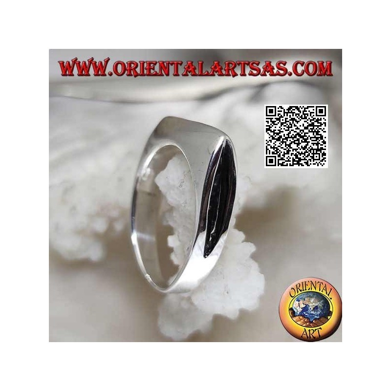 Smooth silver ring in the shape of an ax blade on the front