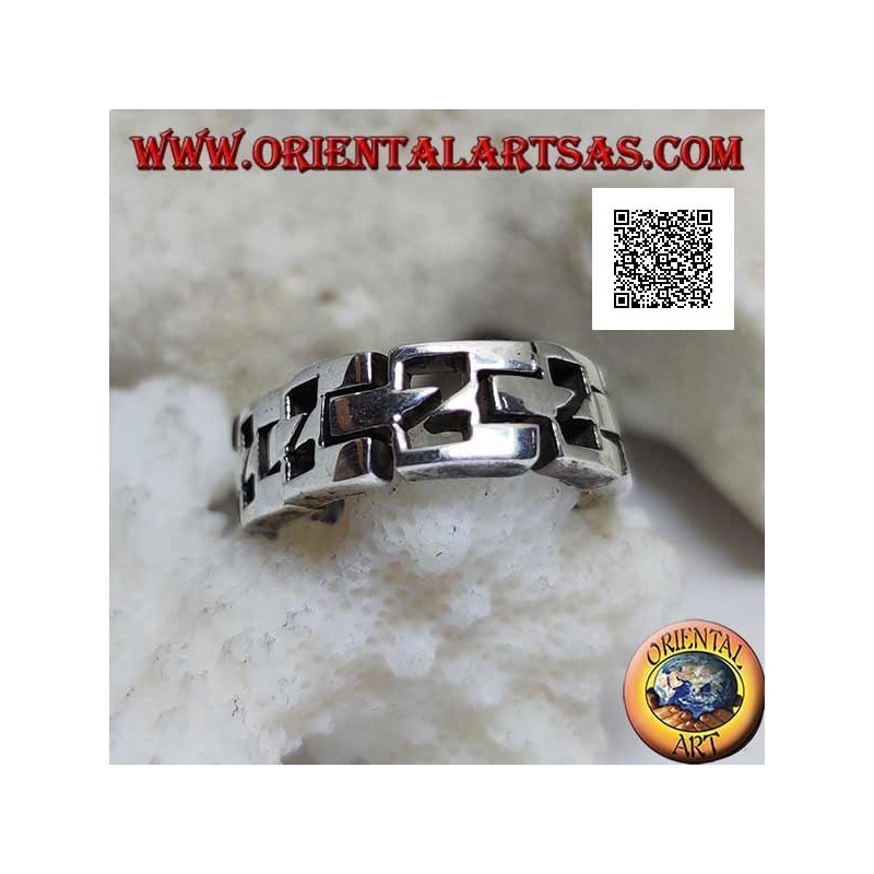 Anello in argento a fedina a catena semirigida liscia con N traforate