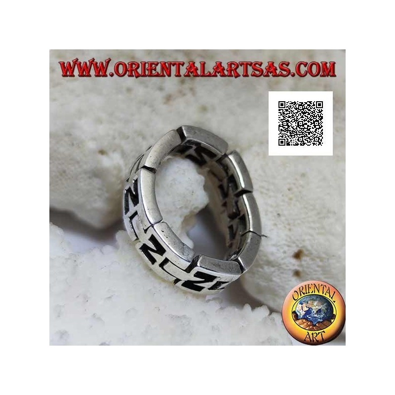 Anneau de chaîne lisse semi-rigide en argent avec N perforé