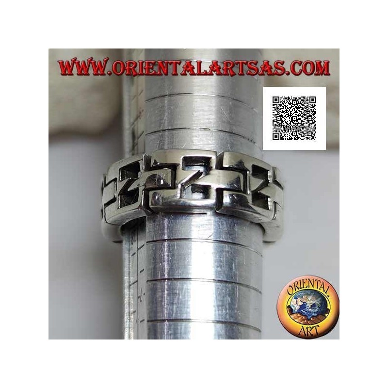 Semi-rigid smooth chain ring in silver with perforated N