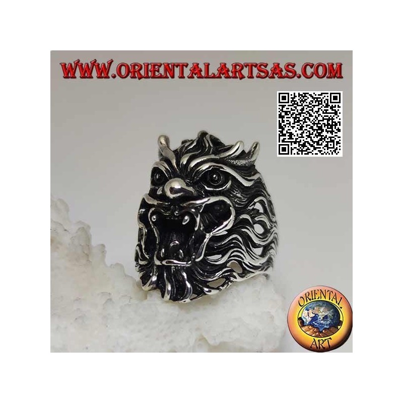 Bague en argent en forme de visage de démon maléfique