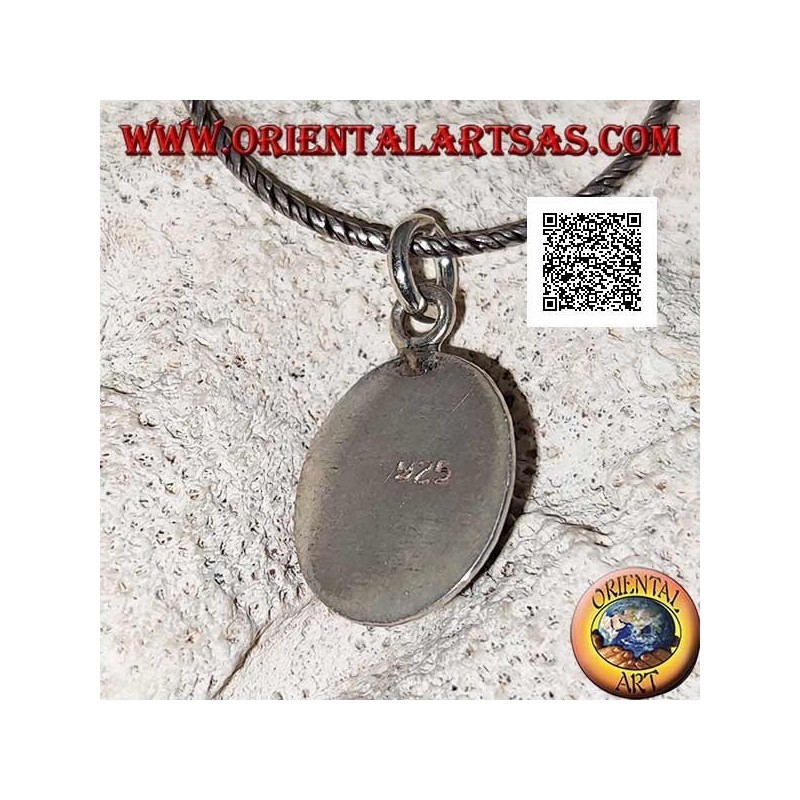 Silver pendant with black star (Diopside) oval cabochon surrounded by weaving