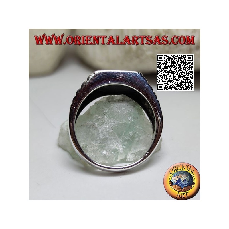 Anello in argento con onice quadrata e maglia di orologio sui lati