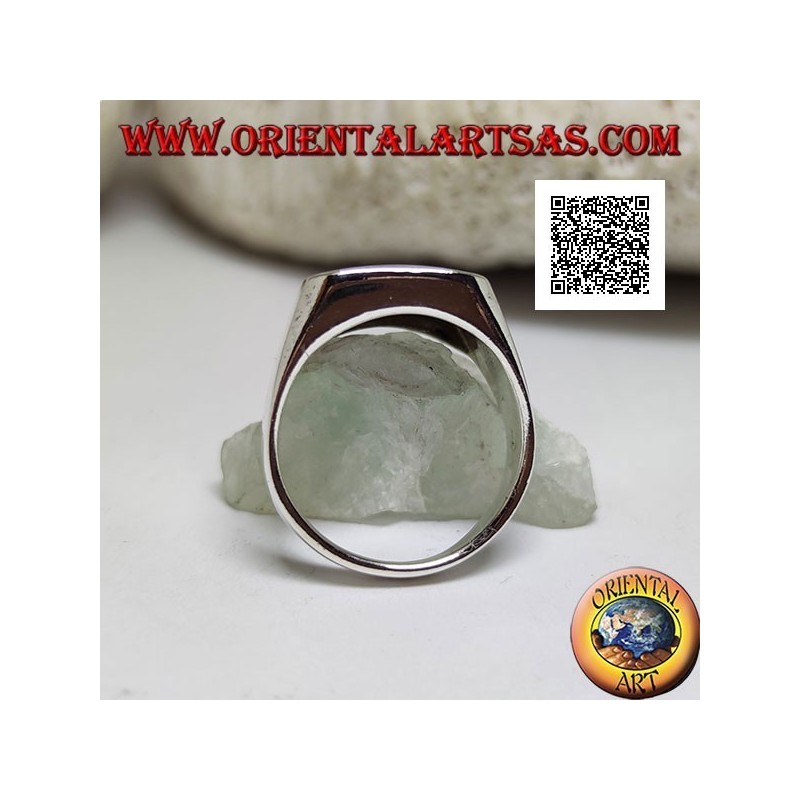 Silver ring with beveled rectangular turquoise set flush with the edge on a smooth frame