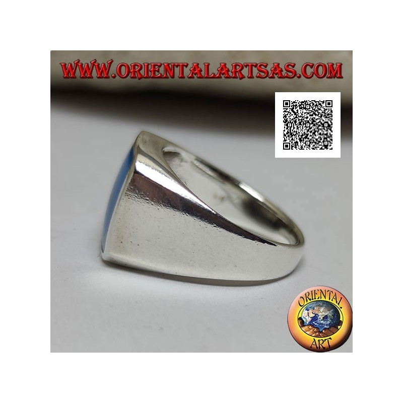Silver ring with beveled rectangular turquoise set flush with the edge on a smooth frame