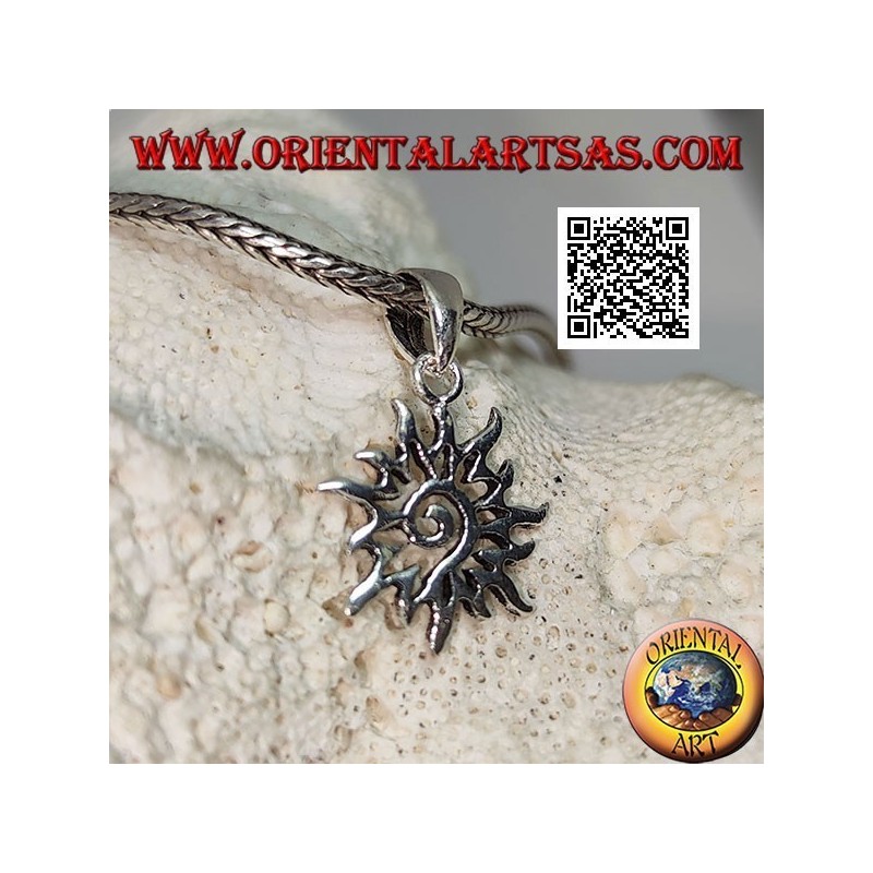 Silver spiral pendant in the openwork sun