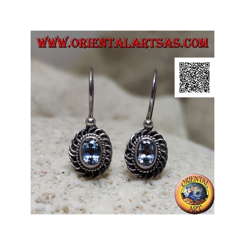Orecchini Topazio Blu Ovale Argento 925 Fatto a Mano | Oriental Art