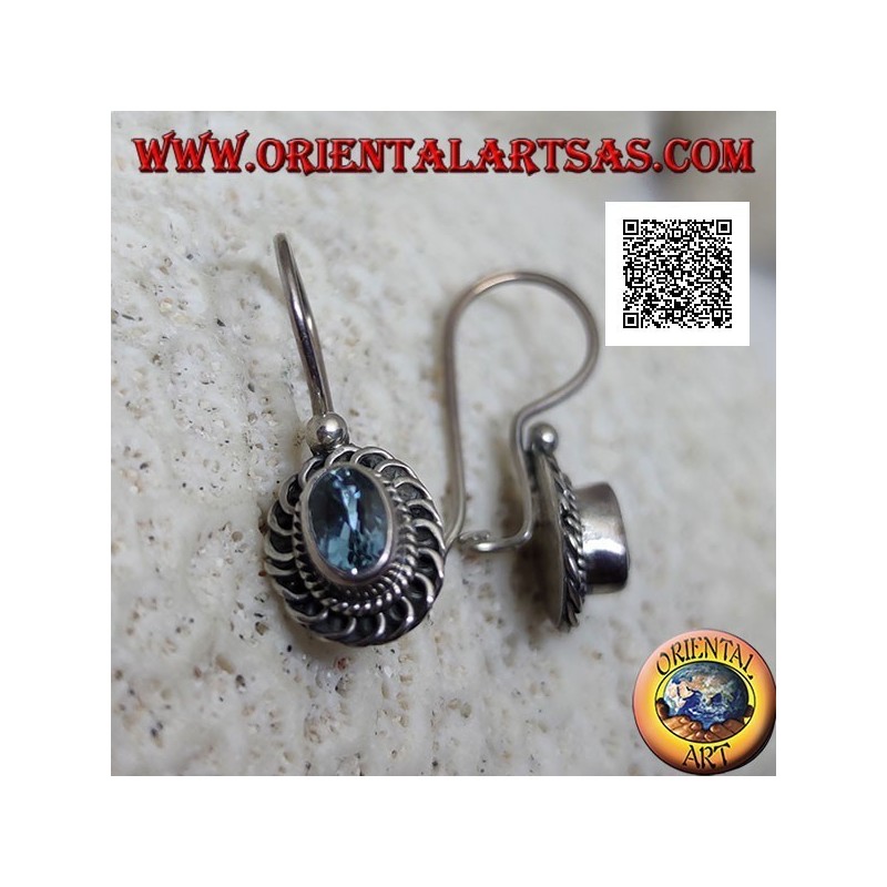 Orecchini Topazio Blu Ovale Argento 925 Fatto a Mano | Oriental Art