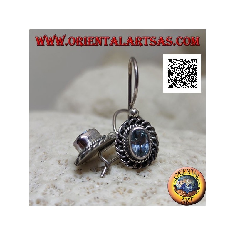 Orecchini Topazio Blu Ovale Argento 925 Fatto a Mano | Oriental Art