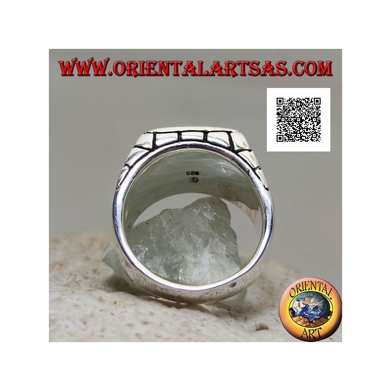 Anillo de plata con turquesa natural rectangular y pequeños cuadrados en los lados (22)