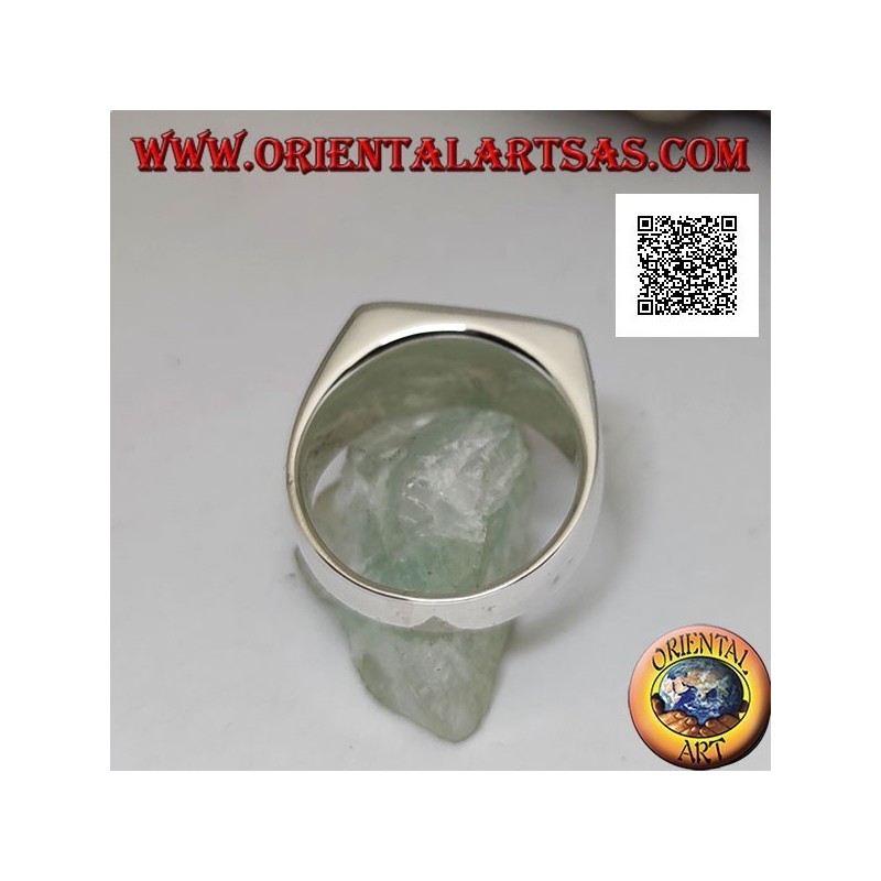 Silver ring with horizontal rectangular carnelian flush with the edge on a smooth setting