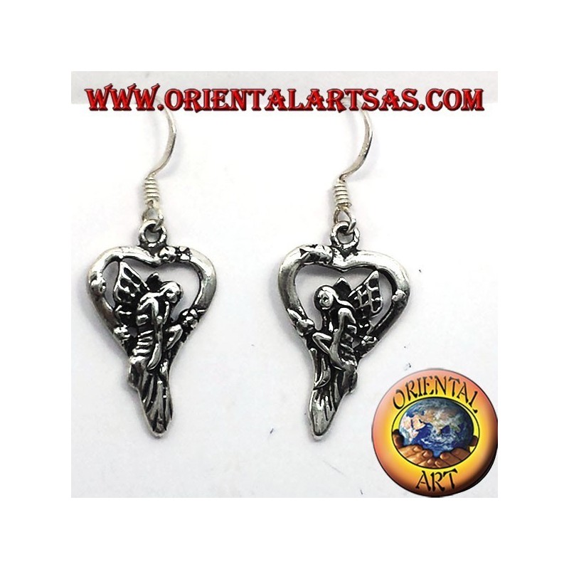 Boucles d'oreilles fée coeur argent
