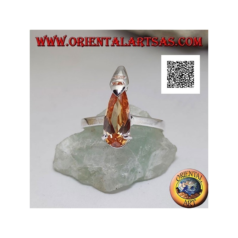 Solitärsilberring mit länglichem Tröpfchen-Champagner-Zirkon-Set