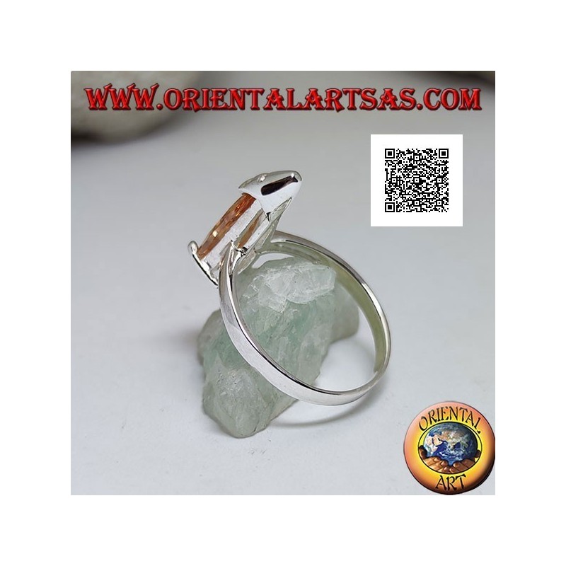 Bague solitaire en argent serti de zircon champagne avec gouttelettes allongées