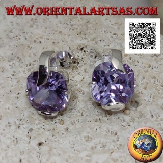 Silver lobe earrings with square amethyst zircon set with 2 thick and 2 thin hooks