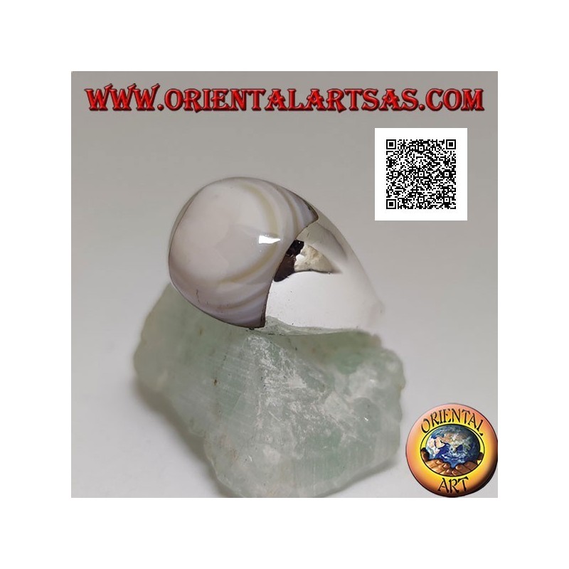 Silver ring with rounded rectangular mother-of-pearl on a smooth setting