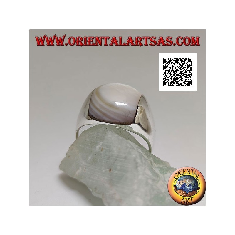 Anillo de plata con nácar rectangular redondeado en engaste liso