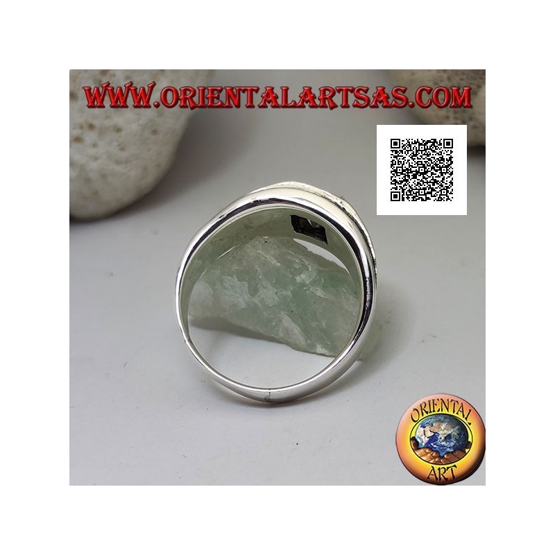 Anello in argento con zircone quadrato bianco e trapezi di onice sui lati