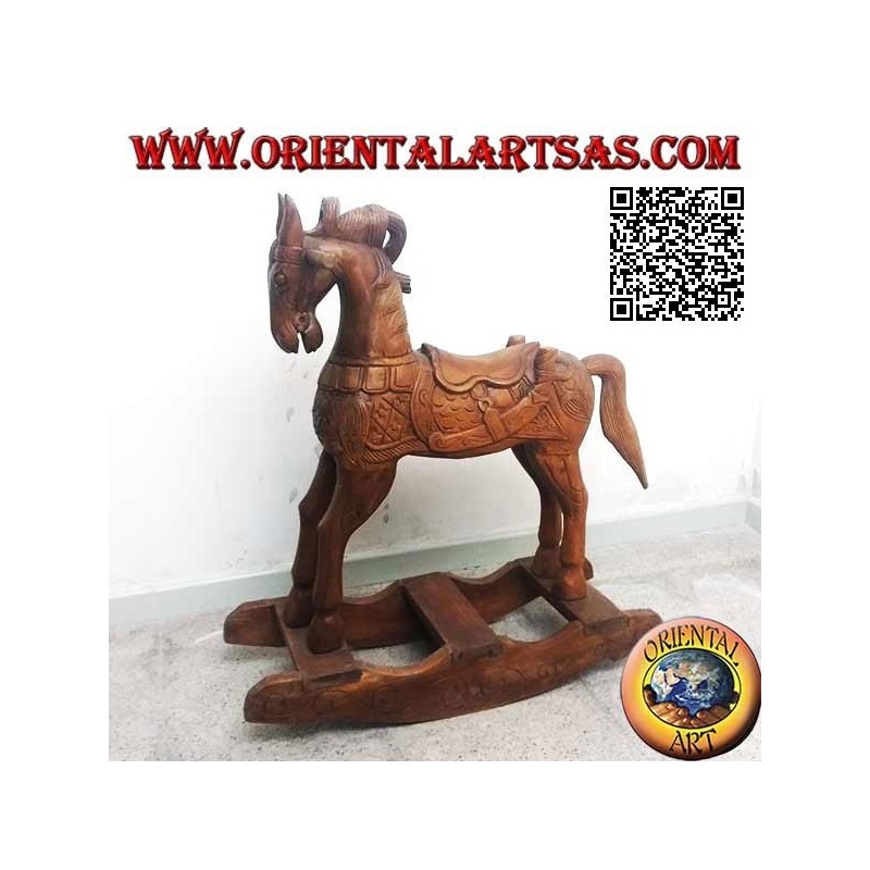 Cavallo a dondolo in legno di Suar (massello), colore naturale