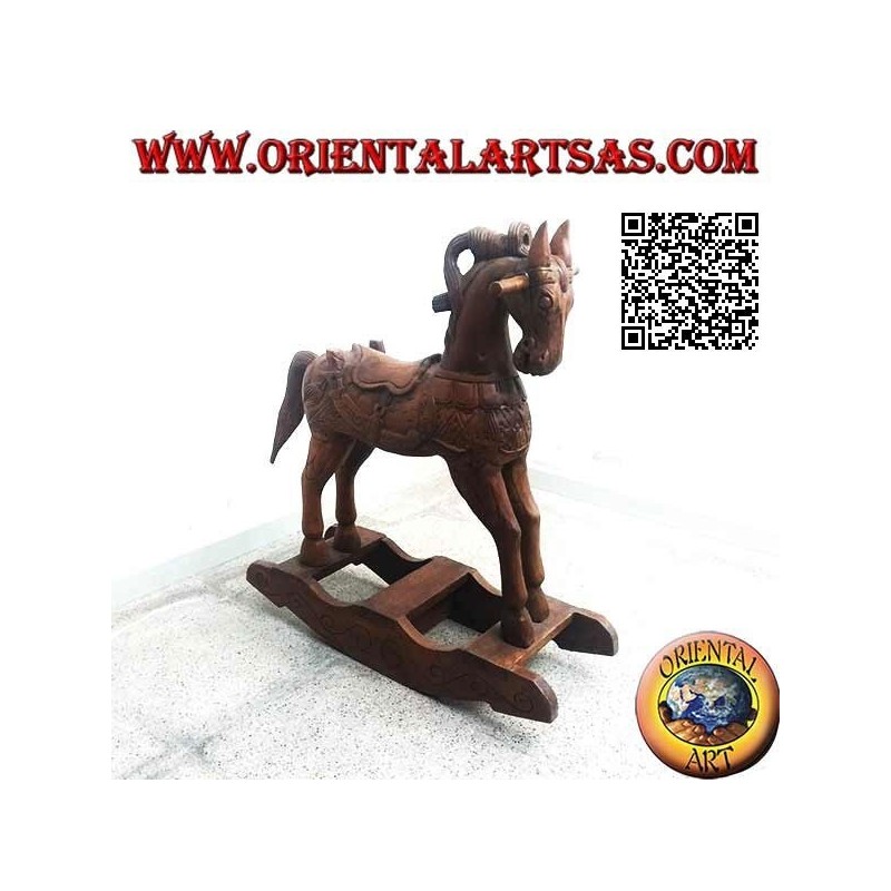Cavallo a dondolo en legno di Suar (massello), colore naturale