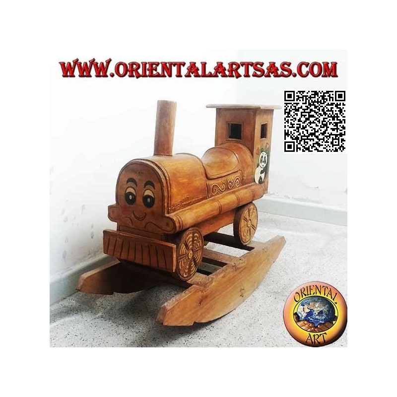 Rocking train with panda in Suar wood (solid), hand painted