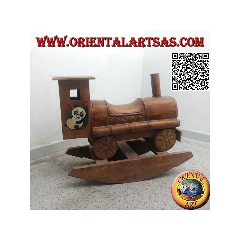 Rocking train with panda in Suar wood (solid), hand painted