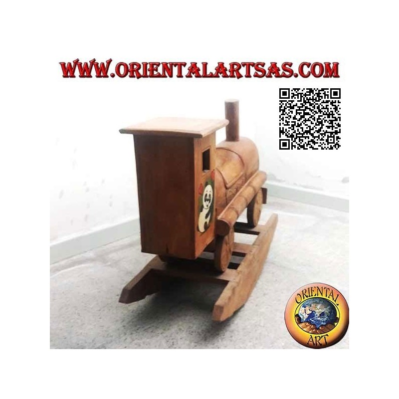 Rocking train with panda in Suar wood (solid), hand painted