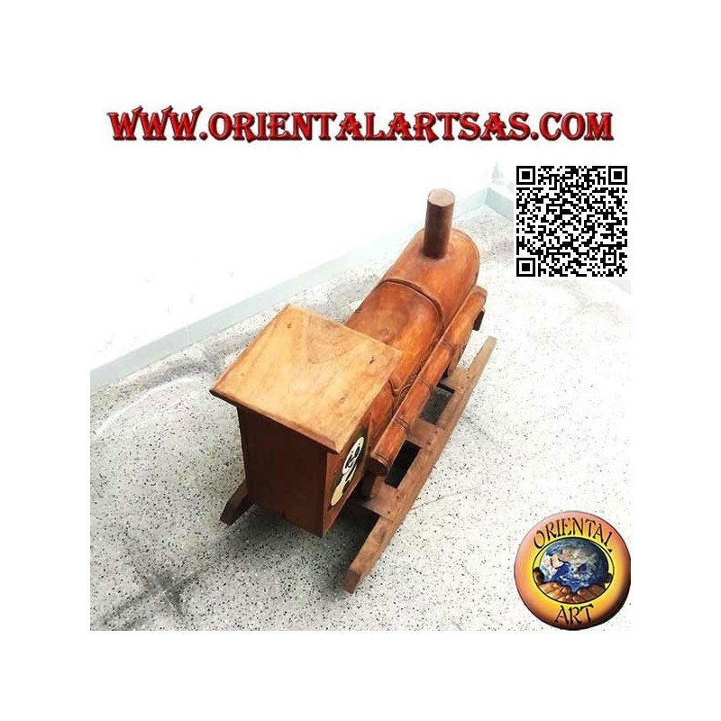Rocking train with panda in Suar wood (solid), hand painted