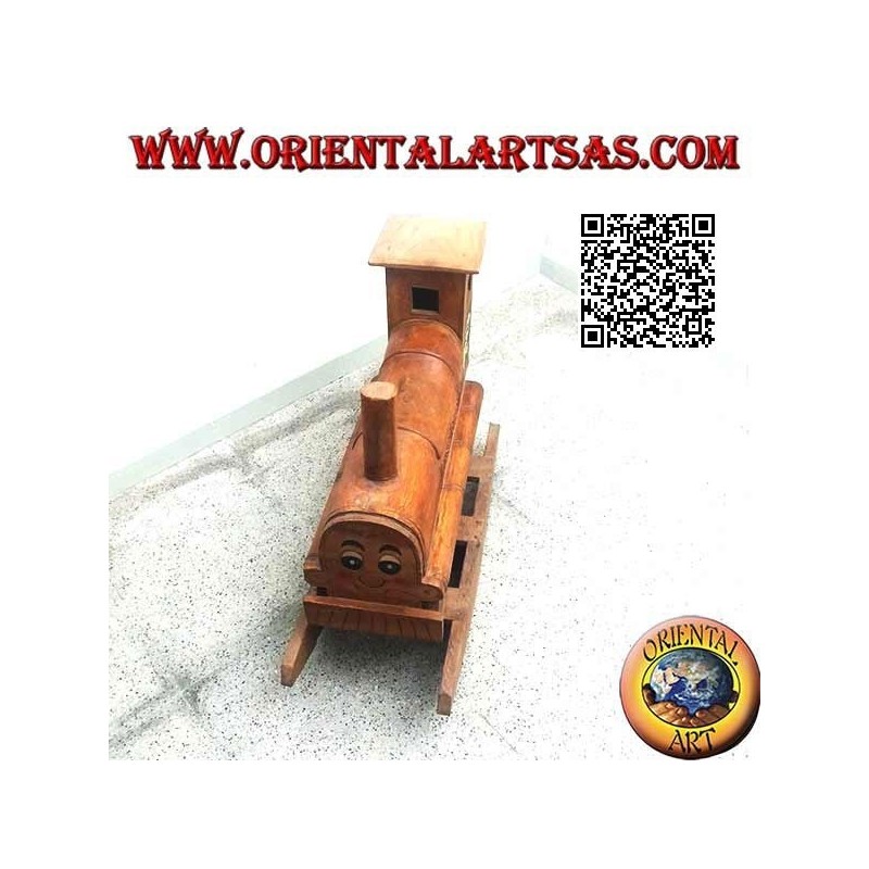 Rocking train with panda in Suar wood (solid), hand painted