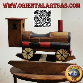 Colored rocking train in Suar wood (solid), hand painted