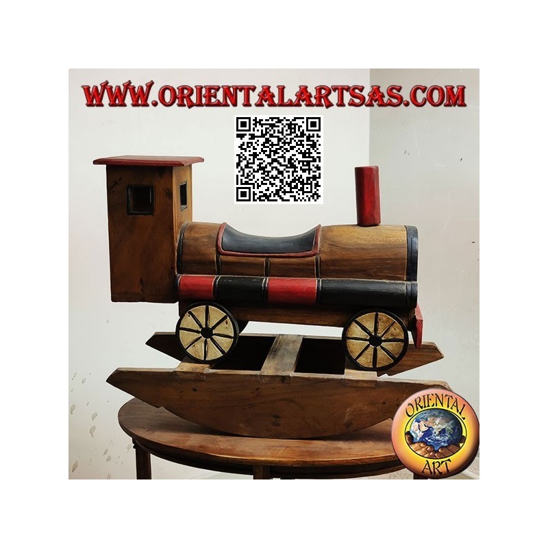 Colored rocking train in Suar wood (solid), hand painted