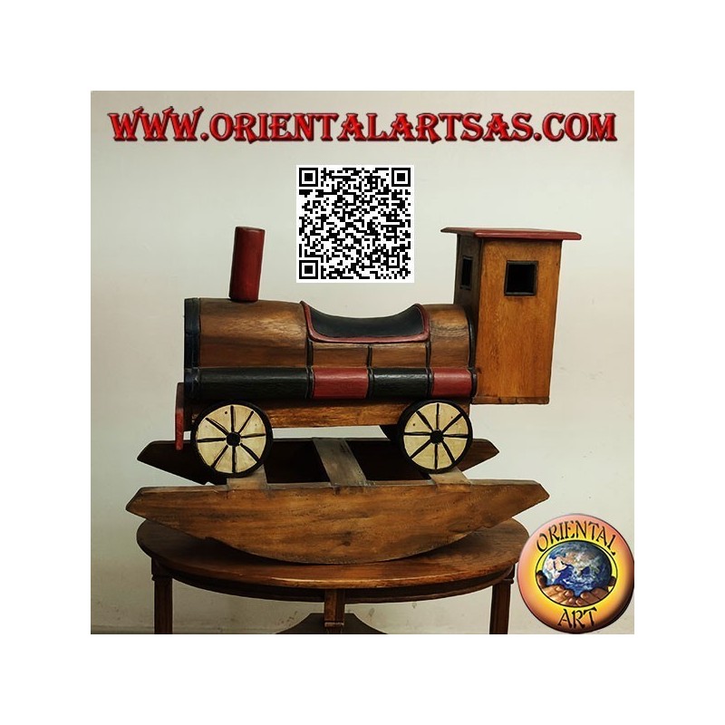 Colored rocking train in Suar wood (solid), hand painted