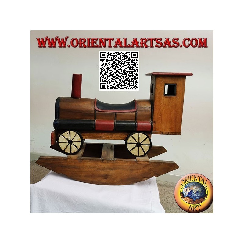 Colored rocking train in Suar wood (solid), hand painted