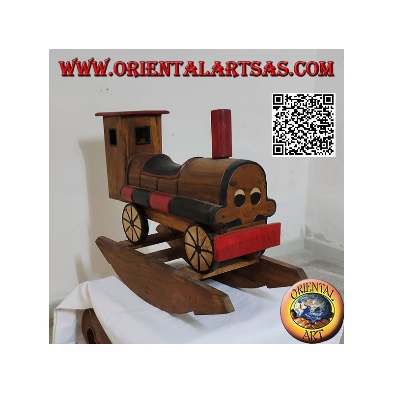 Colored rocking train in Suar wood (solid), hand painted