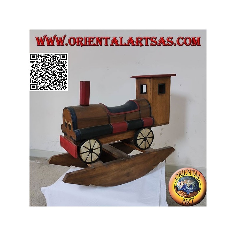 Colored rocking train in Suar wood (solid), hand painted