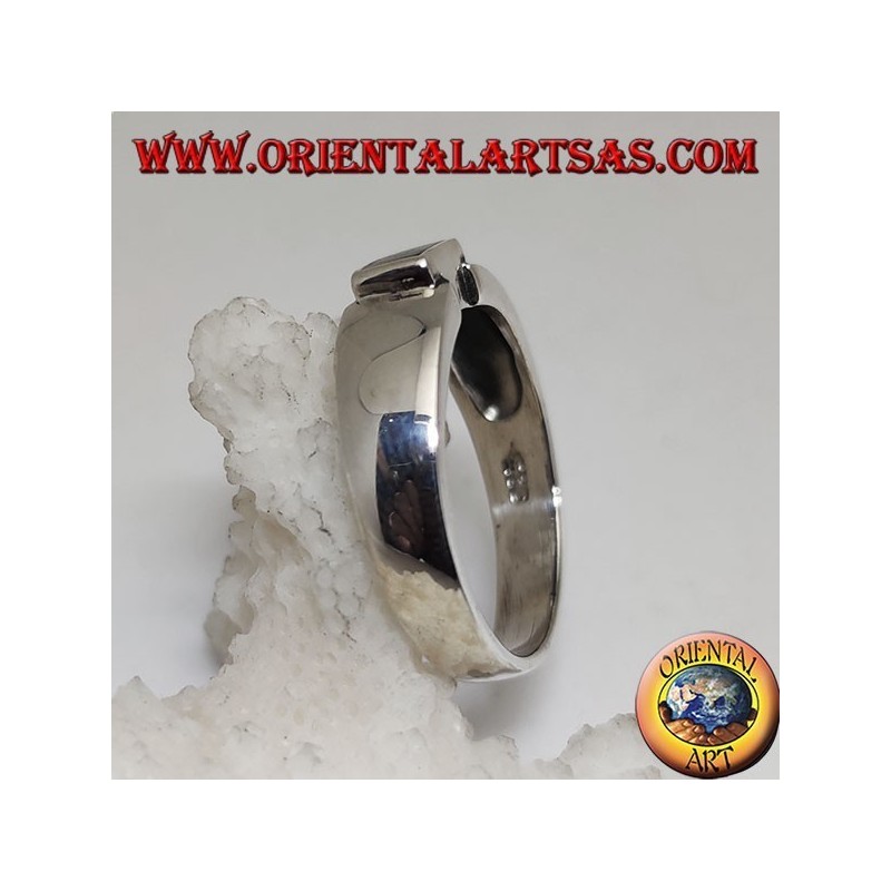 Anello in argento con abalone (paua shell) rettangolare a filo bordo a giuntura di una fascia liscia