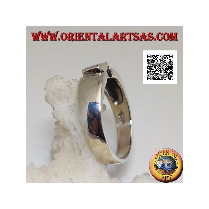 Anello in argento con abalone (paua shell) rettangolare a filo bordo a giuntura di una fascia liscia