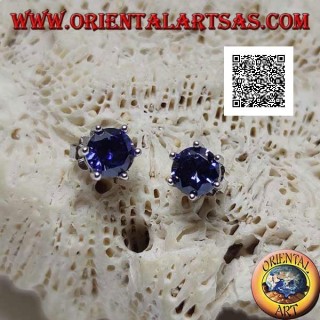 Boucles d'oreilles lobe en argent avec saphir synthétique rond serti de six clips