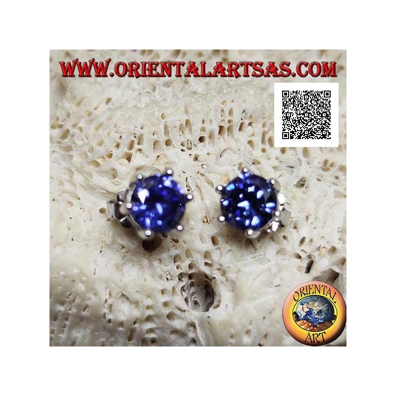 Boucles d'oreilles lobe en argent avec saphir synthétique rond serti de six clips