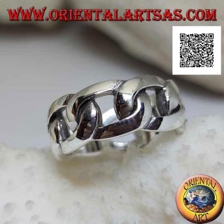 Anello in argento fascia liscia a catena rigida con anelli ovali spessi