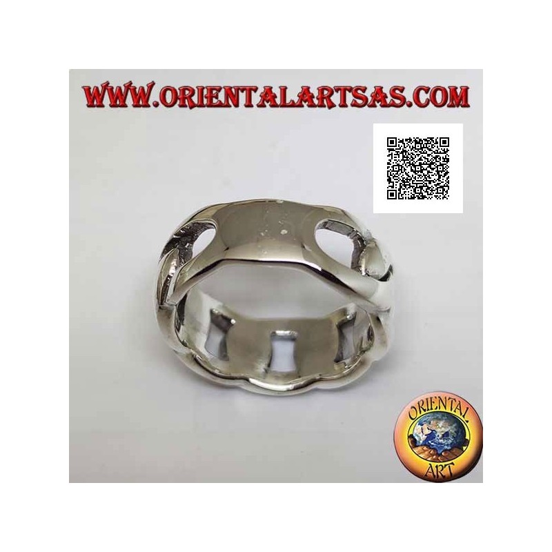 Silver ring smooth rigid chain band with thick oval rings