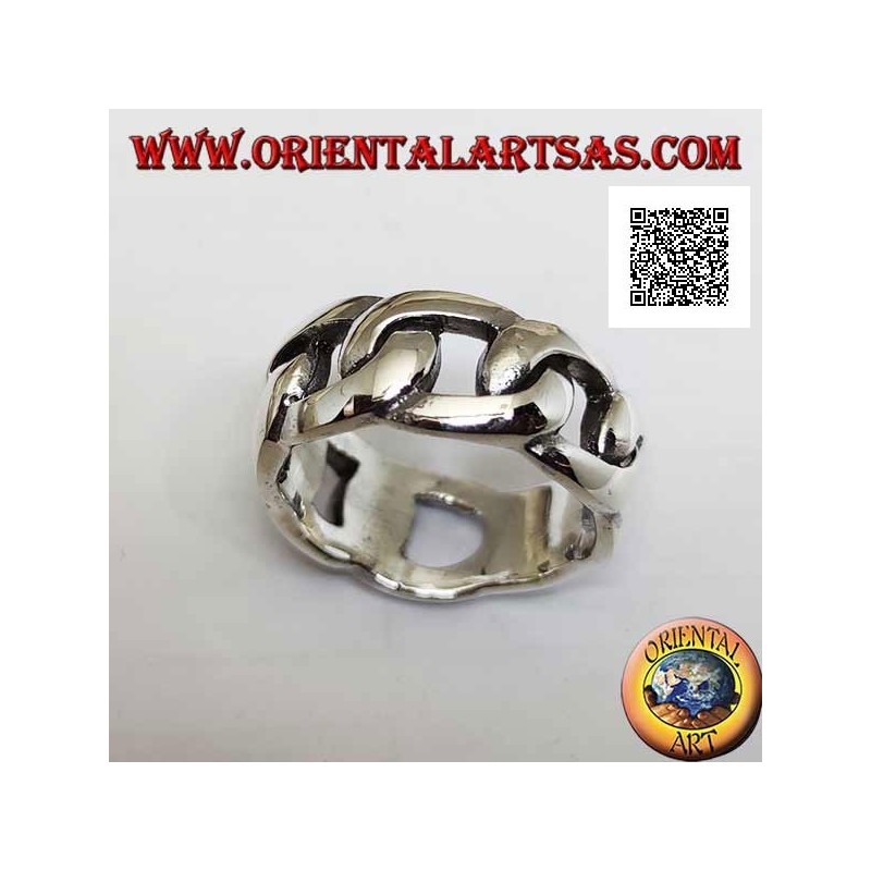 Silver ring smooth rigid chain band with thick oval rings