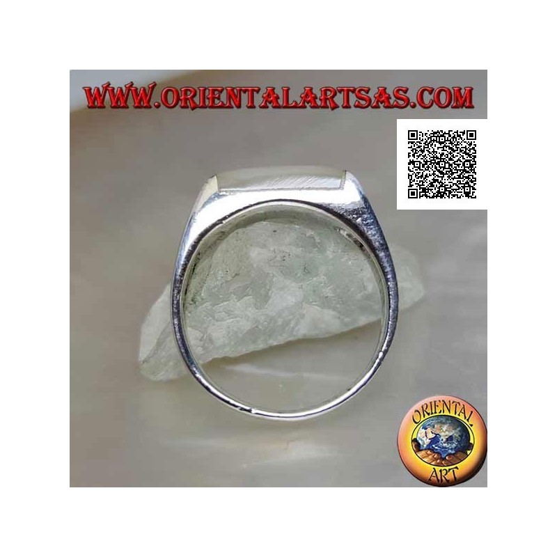 Bague en argent lisse avec nacre rectangulaire allongée dépassant des deux côtés
