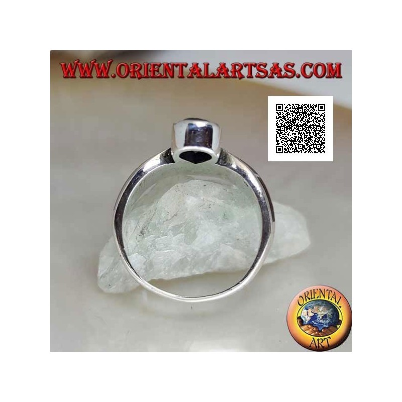 Bague en argent en forme de V parsemée de marcassite à décor en onyx et améthyste naturelle avec goutte centrale