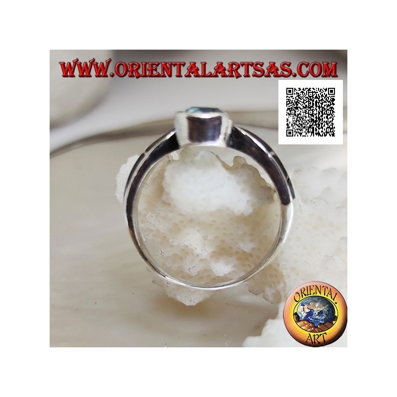 Bague en argent en forme de V parsemée de marcassite à décor de goutte centrale onyx et topaze