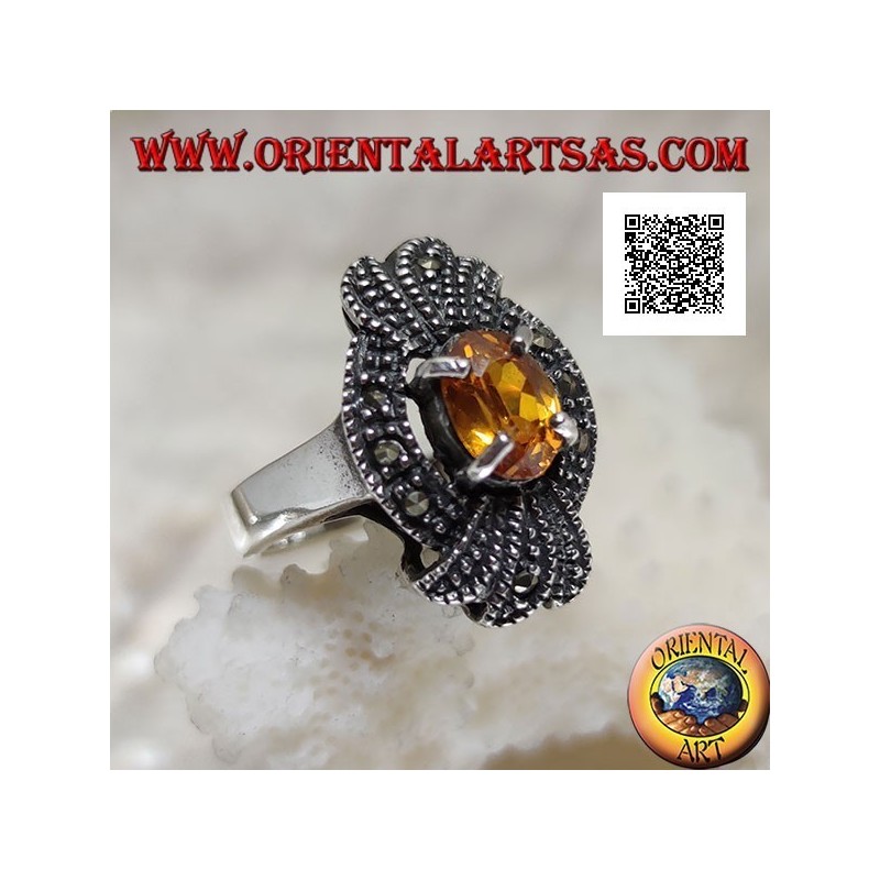 Anello Fiocco in Argento con Marcassiti e Topazio Giallo Naturale