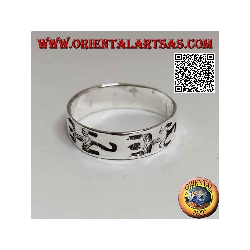 Bague en argent avec des lézards stylisés épais gravés