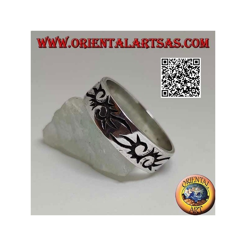 Bague en argent avec style tribal gravé S