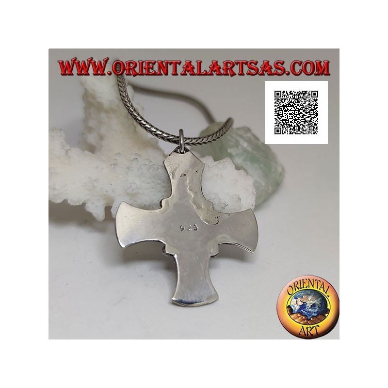 Pendentif en argent, croix celtique avec améthyste ovale naturelle et disques sur les bras