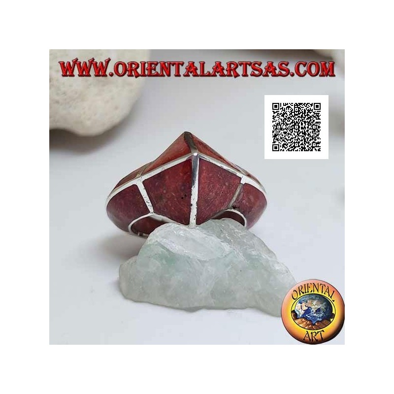 Red madrepora ring (coral) with frontal pointed silver structure